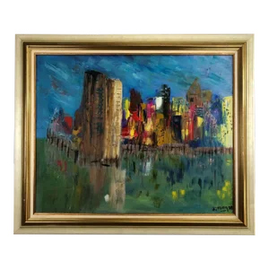 Large Oil on Canvas Painting Titled "Big Apple" by Signed French Painter Eric Forg
