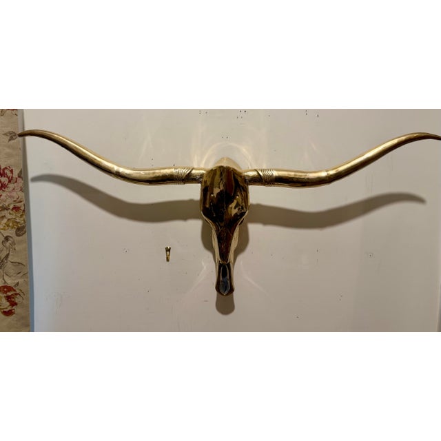 Brass Longhorn Skull Wall Sculpture, Hollywood Regency Style, 1960s For Sale In New York - Image 6 of 11