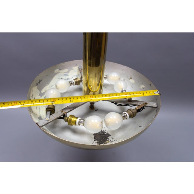 Art Deco Brass Inverted Dome Six-Light Pendant Lamp, Germany, 1930s For Sale - Image 18 of 18