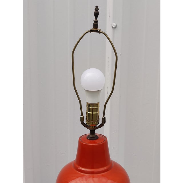 Mid-Century Modern Vintage Mid Century Orange Pottery Table Lamp For Sale - Image 3 of 8