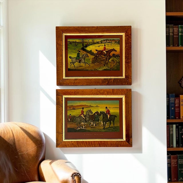 A handsome pair of Victorian English chromolithographs from the celebrated “Hunting Incidents” series, featuring the...