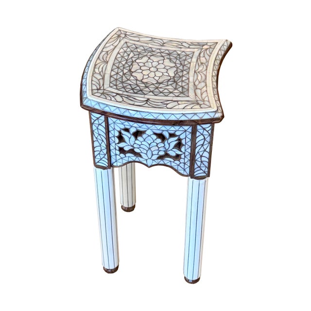 Contemporary 1990s Contemporary White Mother-of-Pearl Inlay Side Table For Sale - Image 3 of 9