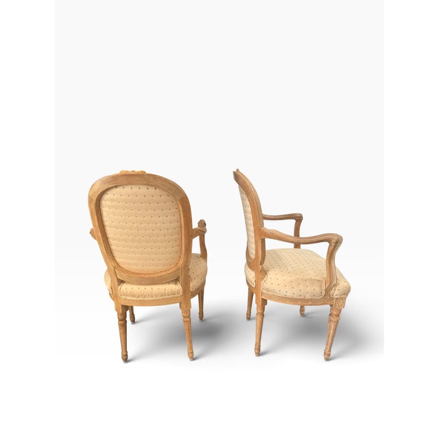French Late 20th Century Pair of Louis XVI Style Carved Wood Armchairs For Sale - Image 3 of 9