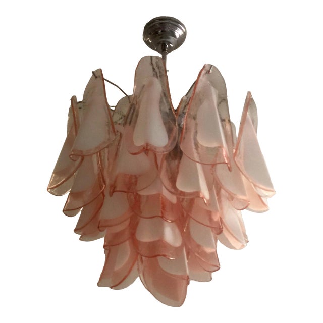 Italian Murano Glass Style Chandelier in Pink and White Color For Sale