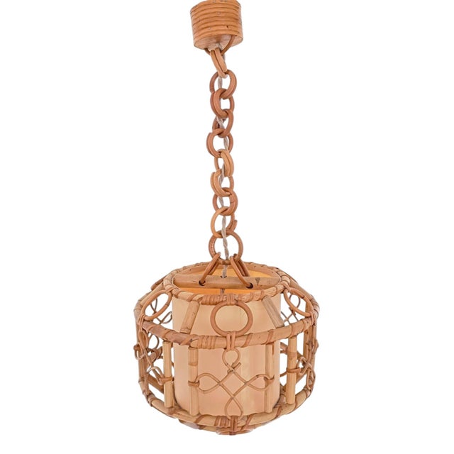 Mid-Century Modern Mid-Century Modern French Riviera Bamboo and Rattan Pendant Lamp, 1960s For Sale - Image 3 of 18