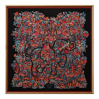 Vintage Framed Authentic Original Hermès Art Advertisement Lithograph Featuring Hermès "Légende Moghole" Silk Scarf For Sale