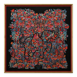 Vintage Framed Authentic Original Hermès Art Advertisement Lithograph Featuring Hermès "Légende Moghole" Silk Scarf