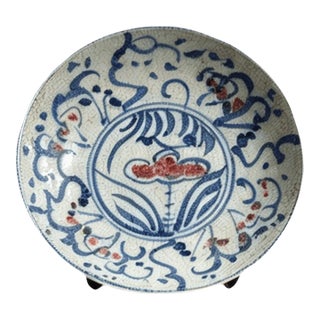 Chinese Ceramic Plate,Blue and White Porcelain Plate Hand Painted Floral Pattern For Sale