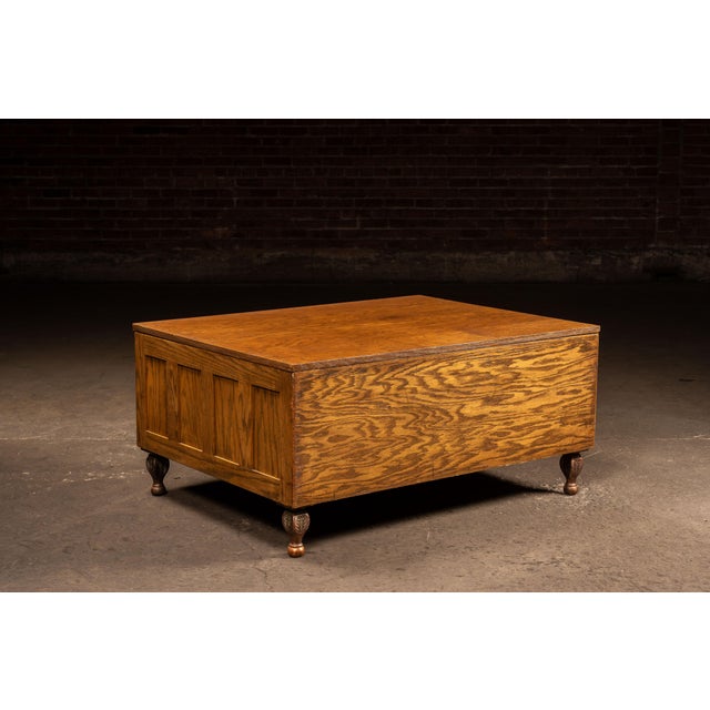 Early 20th Century Antique Oak Flat File Cabinet Coffee Table For Sale - Image 5 of 14
