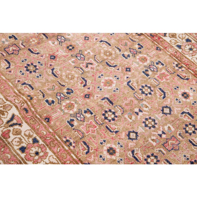 Peach 1960s Vintage Malayer Shabby Chic Peach Handmade Floral Wool Runner For Sale - Image 8 of 9