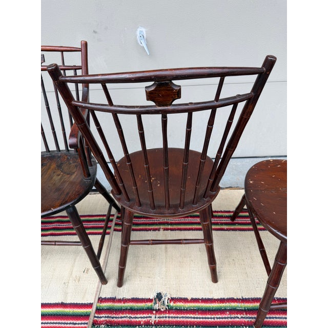A Very Rare Set of 4 Inlaid Birdcage and Butterfly Windsor Chairs, Philadelphia, Circa 1810's For Sale - Image 10 of 12