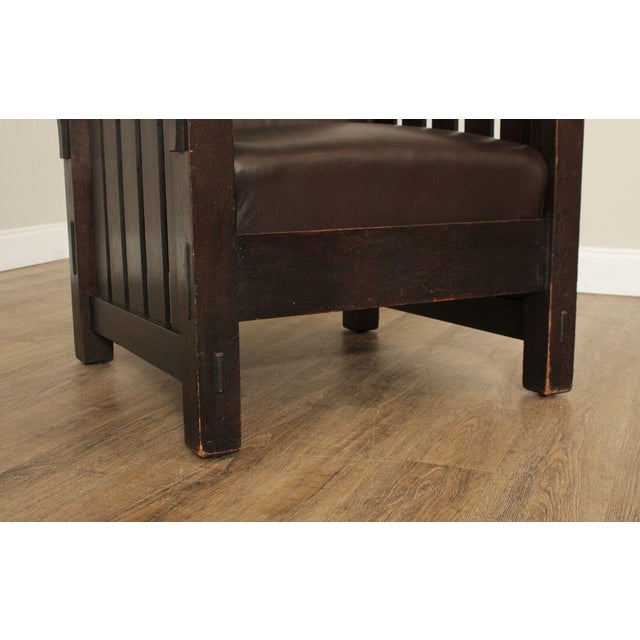 Mission L & JG Stickley Antique Mission Oak and Leather Morris Chair For Sale - Image 3 of 18