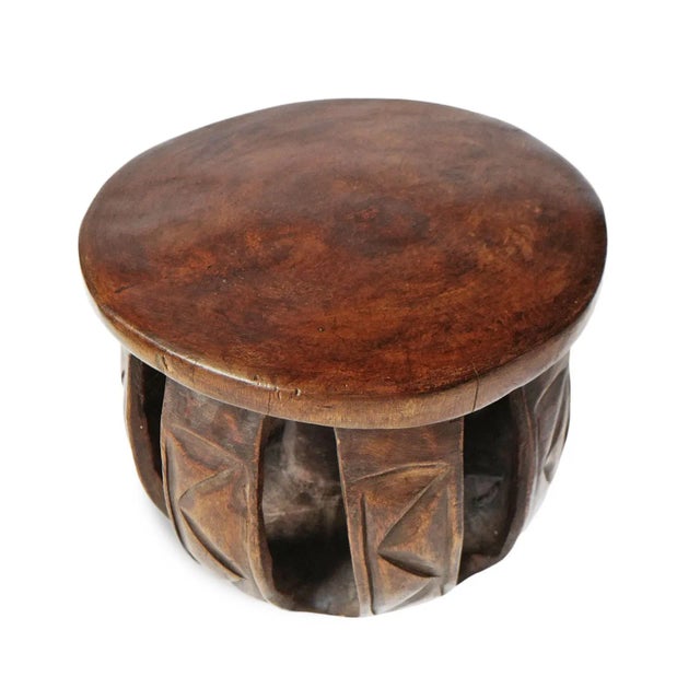 Tribal Vintage Baga Small Round Tribal Stool For Sale - Image 3 of 4