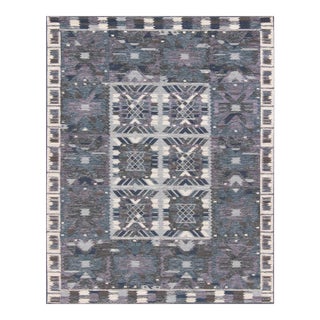 Scandinavian Flat-Weave Rug, Gray Blue Charcoal by Keivan Woven Arts 8'3 X 10'4 For Sale