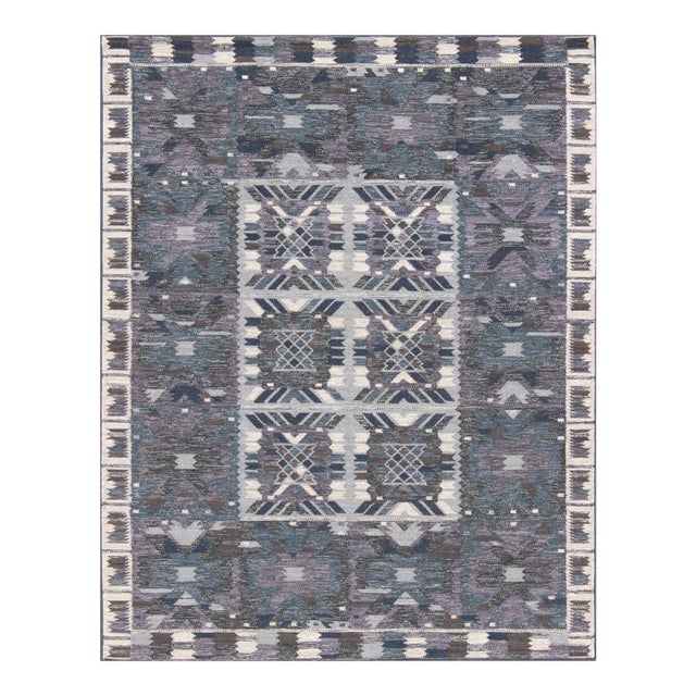 Scandinavian Flat-Weave Rug, Gray Blue Charcoal by Keivan Woven Arts 8'3 X 10'4 For Sale