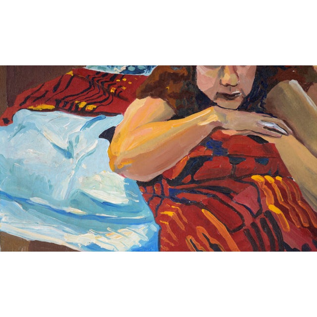 1980s Nude Woman in Bed With Mirror - Figurative Portrait in Oil on Canvas by Patricia Gren Hayes For Sale - Image 5 of 8