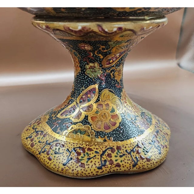 Mid 20th Century Beautiful Satsuma Hand-Painted China Gold Pedestal Bowl Centerpiece 11.5" For Sale - Image 5 of 8