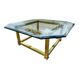 Mastercraft Attributed Mid-Century Modern Brass & Beveled Glass Coffee Table | Vintage Hollywood Regency Cocktail Table | 1970s Luxury Statement Piece For Sale