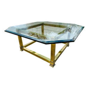 Mid-Century Mastercraft Brass & Glass Coffee Table – Hollywood Regency With Beveled Glass Top, Vintage 1970s Statement Piece