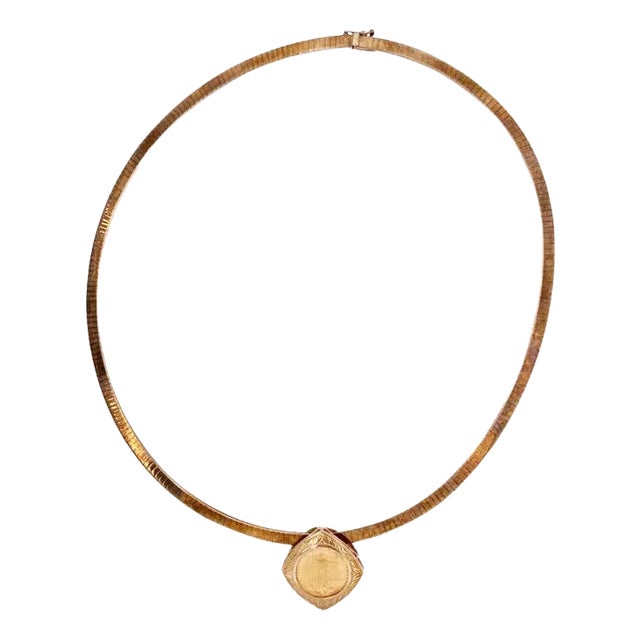 14 Karat Yellow Gold Coin Pendant Necklace 32 Grams Total, Italy For Sale