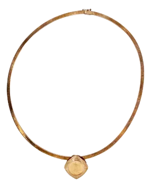 14 Karat Yellow Gold Coin Pendant Necklace 32 Grams Total, Italy
