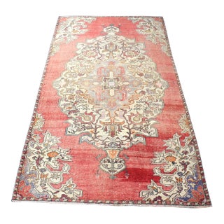 Vintage Red Wool Turkish Rug For Sale