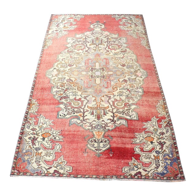 Vintage Red Wool Turkish Rug For Sale