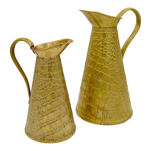 Two English Joseph Sankey Brass Lizard Skin Pitchers Circa 1920s For Sale