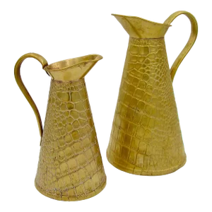 Two English Joseph Sankey Brass Lizard Skin Pitchers Circa 1920s