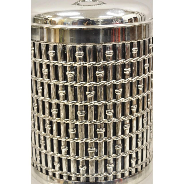 Hollywood Regency Vintage Hollywood Regency Faux Bamboo Silver Plated Lidded Ice Bucket For Sale - Image 3 of 11