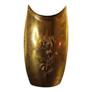 1980s Solid Brass With Floral Relief Decorative Vase
