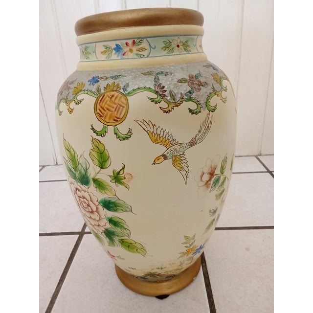 Antique Toyo Satsuma Textured Hand Painted Elegant Flying Birds Vase 13 inches SWEET!!