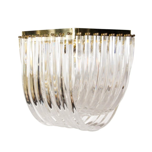 1930s Vintage 1930s Carlo Nason Style Hollywood Regency Brass Gold Lucite Ribbon Loop Chandelier For Sale - Image 5 of 7