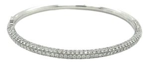 18K White Gold 3.7 Carat Round Cut Micro Pave Natural Diamond Bangle Bracelet
