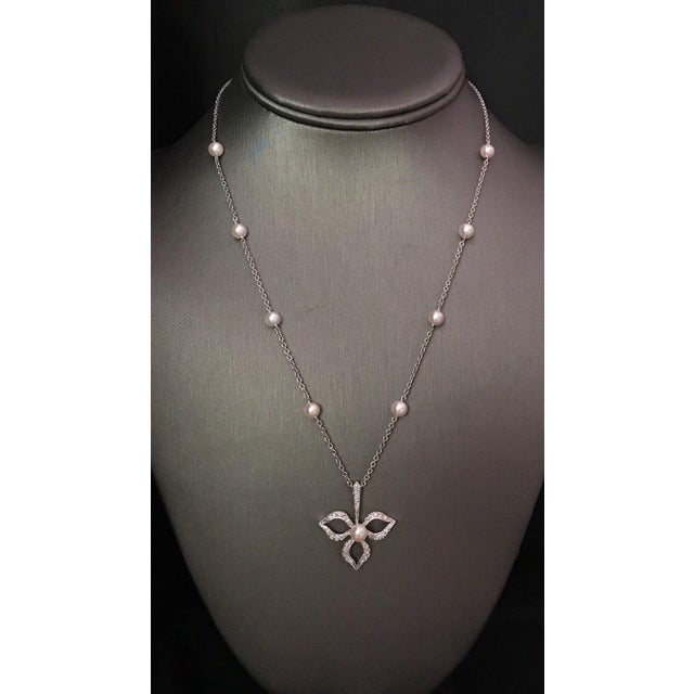 Metal Diamond Akoya Pearl Necklace 14 Karat Gold Certified For Sale - Image 7 of 12