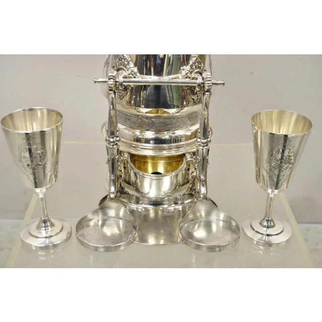 Late 19th Century Victorian Racine Silver Plated Tilting Lemonade Water Pitcher on Stand W/ 2 Goblets For Sale - Image 14 of 15