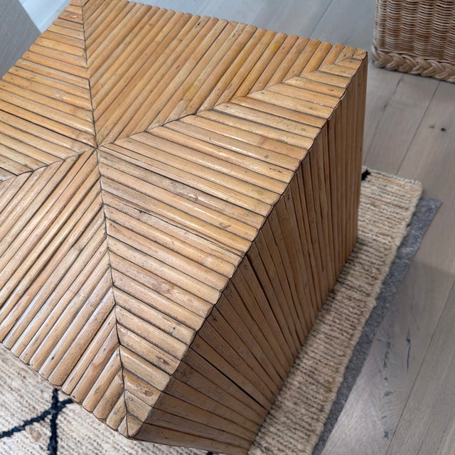 Vintage Split Reed Rattan/Bamboo Cube Side Table in the Style of Gabriella Crespi For Sale - Image 9 of 10