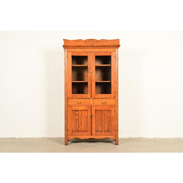 Antique Victorian Carved Oak Glass Front Bookcase or Dining Cabinet, Circa 1900 For Sale - Image 17 of 17