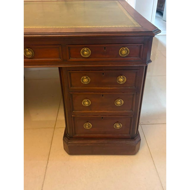 Antique Victorian Mahogany Freestanding Pedestal Kneehole Desk with Fitted Stationery Drawers and Writing Slides, 1850 For Sale - Image 17 of 18
