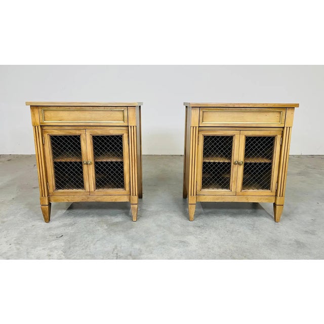 National Furniture Company National Furniture Directoire Style Brass Mesh and Beechwood Nightstands For Sale - Image 4 of 10