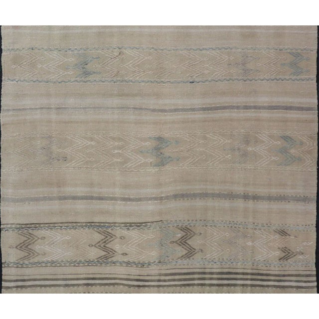 Blue Turkish Flat-Weave Kilim With Tribal Embroideries in Taupe, Tan, Blue-Gray Color For Sale - Image 8 of 11