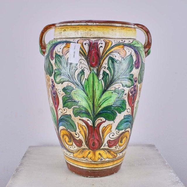 Ceramic Enamelled Terracotta Vase with Floral Motifs For Sale - Image 7 of 7