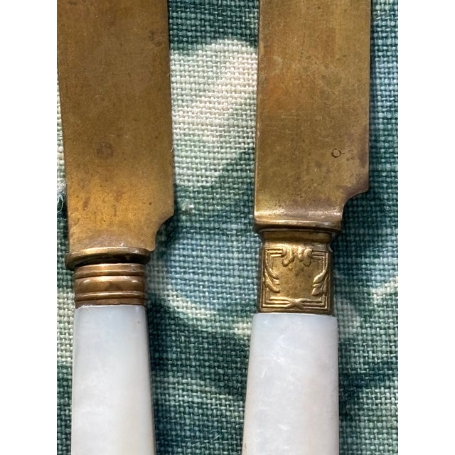 English Antique 19th Century Mother-of-Pearl Handle & Brass Butter Knives - Set of 4 For Sale - Image 3 of 6