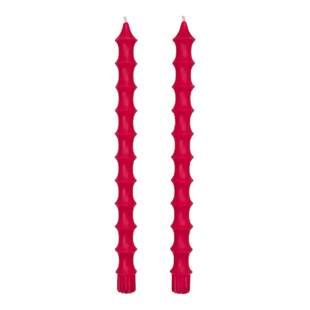 Bamboo Taper Candles in Dragonfruit Pink - a Pair For Sale