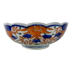 Large Antique Hand-Painted Footed Imari Bowl With Scalloped Rim From Japan - Circa 1900