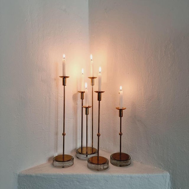 Candleholders in Brass and Glass by Gunnar Ander, 1960s, Set of 4 For Sale - Image 14 of 15