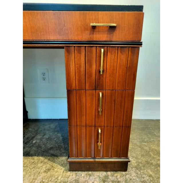 1930s Art Deco Mahogany Desk With Bakelite and Brass Pulls For Sale - Image 5 of 12