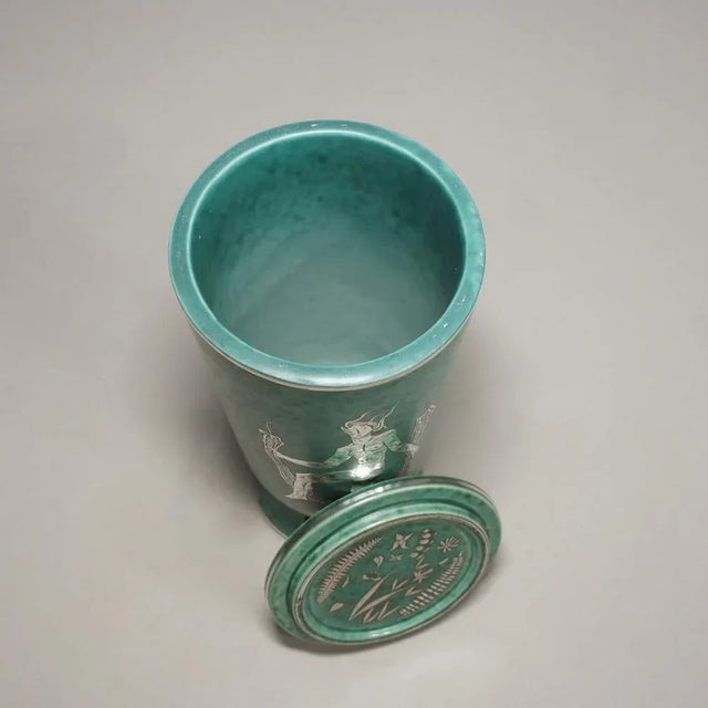 Neo-Classical Lidded Stoneware Vase with Silver Decor by Wilhelm Kåge for Gustavsberg, Sweden, 1930s, Set of 2 For Sale - Image 6 of 8