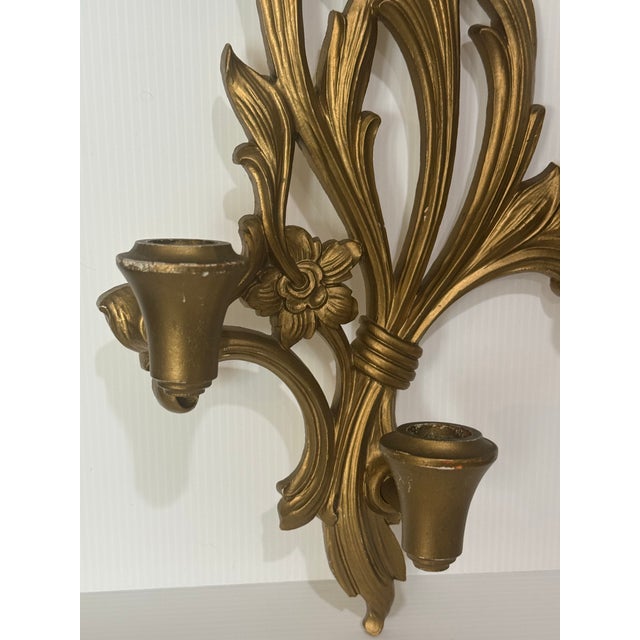 Vintage Hollywood Regency Gold Three-Arm Wall Sconce, Syroco Style For Sale - Image 11 of 12