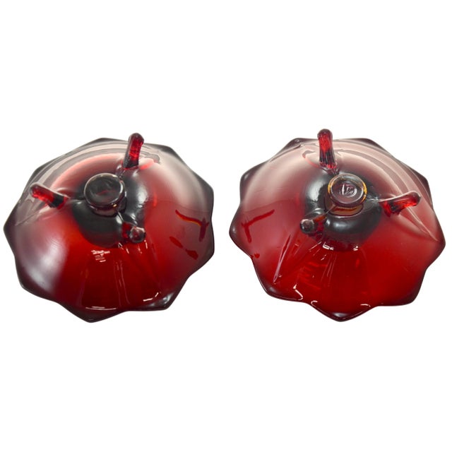 Traditional Fenton Ruby Red Glass Candle Holders – A Pair For Sale - Image 3 of 4